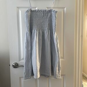 Light blue and white striped mini dress